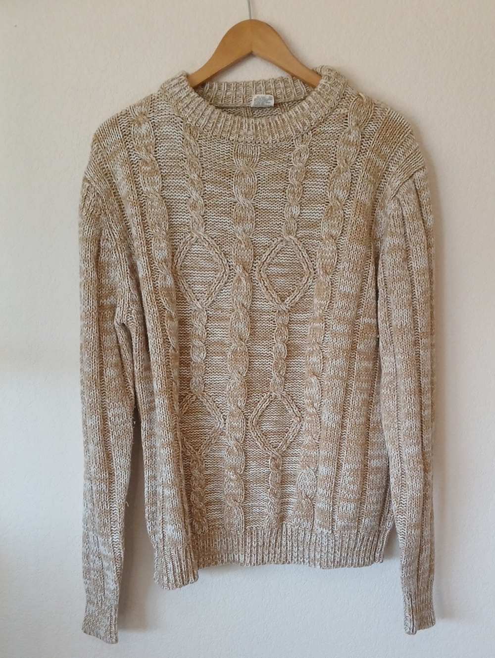 Vintage National Shirt Tan Marled Cable Knit Sweater 80s